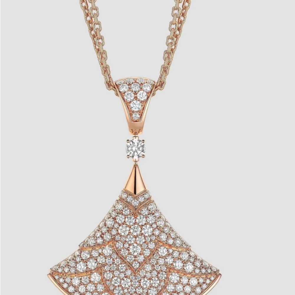 Diva fan rose Gold Pavé crystal Pendant Necklace